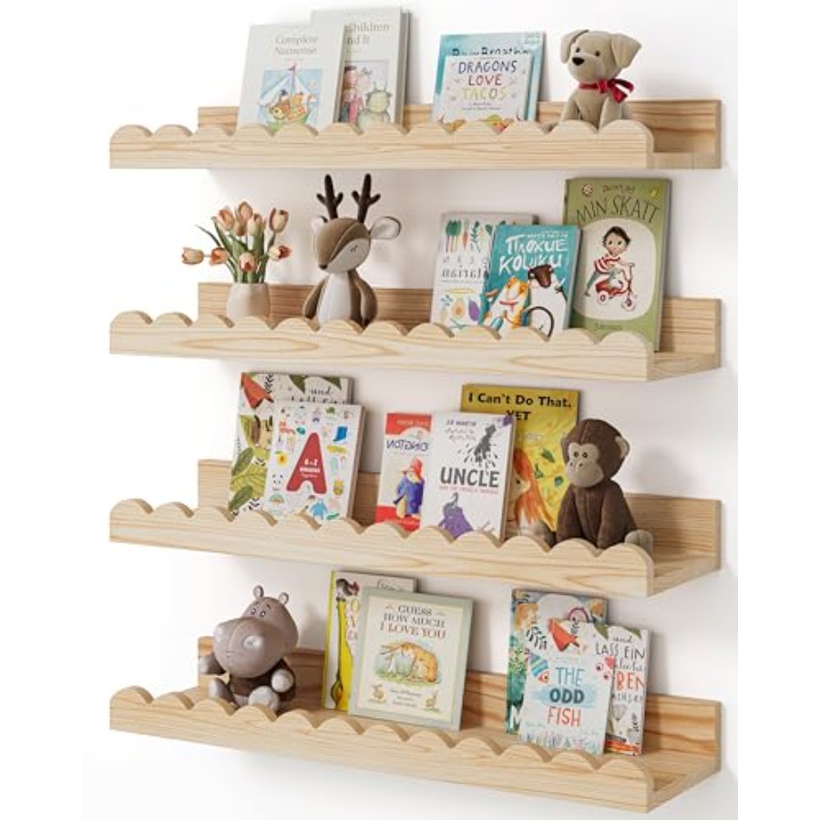 Baby Nursery Shelves - Nursery Book Shelves, 4-Pack Floating Shelves