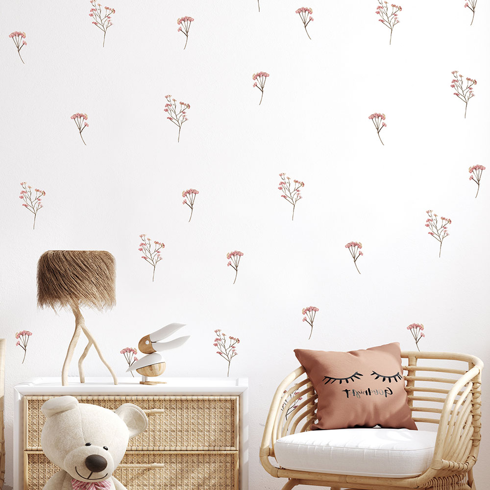 Baby Nursery Wall Decals - Pink Watercolor Flower Wall Stickers Baby