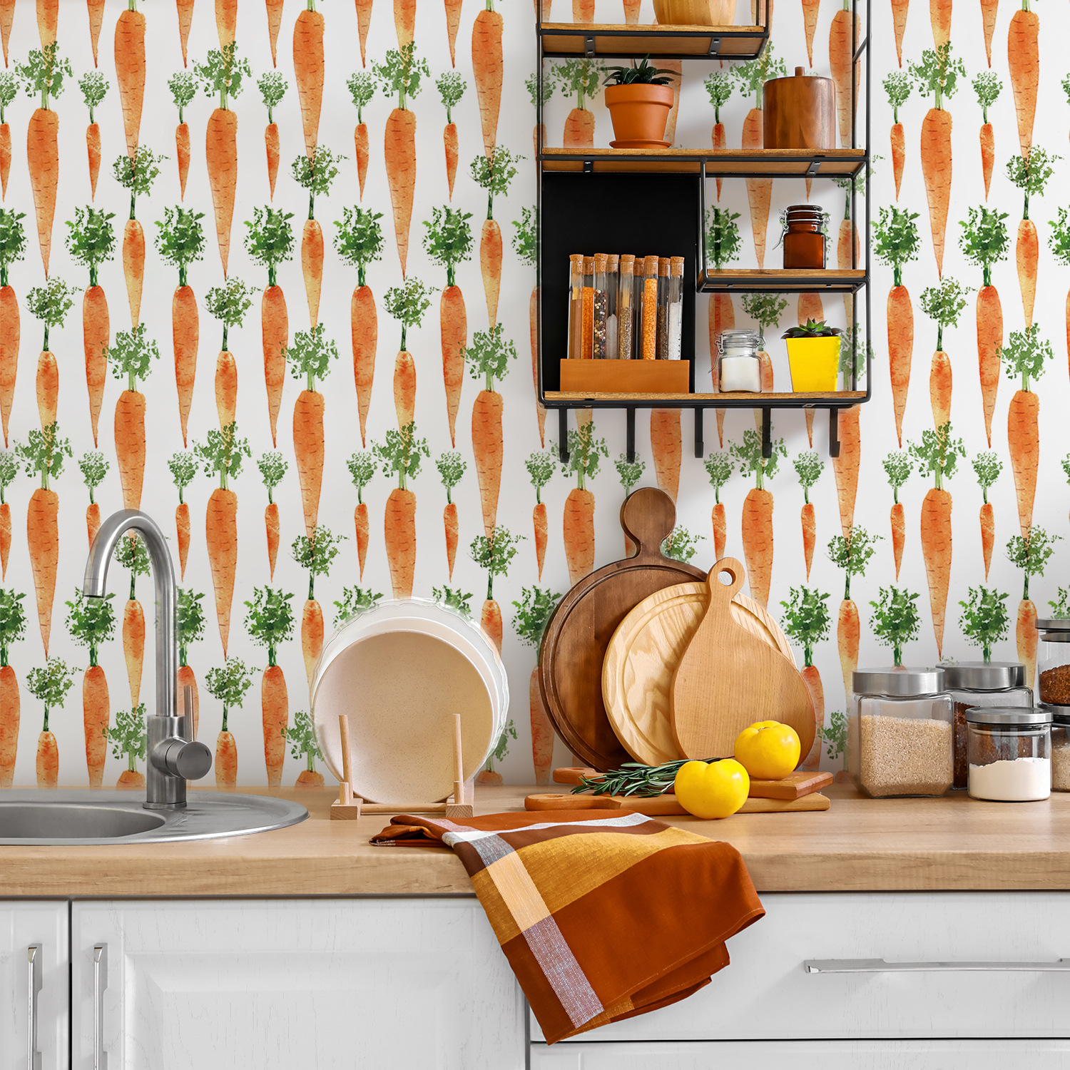 Baby Nursery Water - Cute Watercolor Carrots Wallpaper Peel and