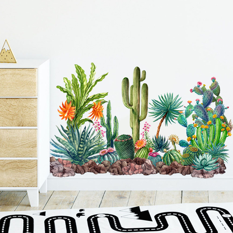 Tropical Plant Cactus Vinyl Mu - Baby Nursery Wall Mural บทวิจารณ์และราคา