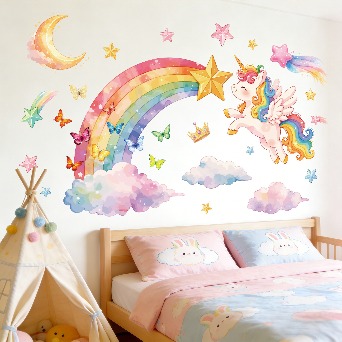 Unicorn Rainbow Butterfly Wall - Baby Nursery Decals บทวิจารณ์และราคา