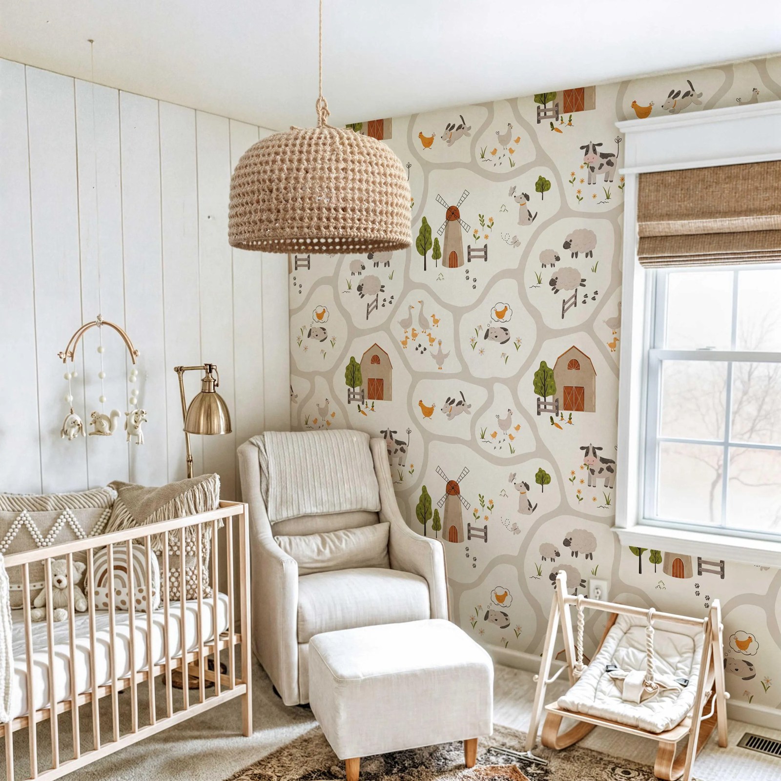 Cute Farm Animals Kids Wallpap - Baby Nursery Water บทวิจารณ์และราคา