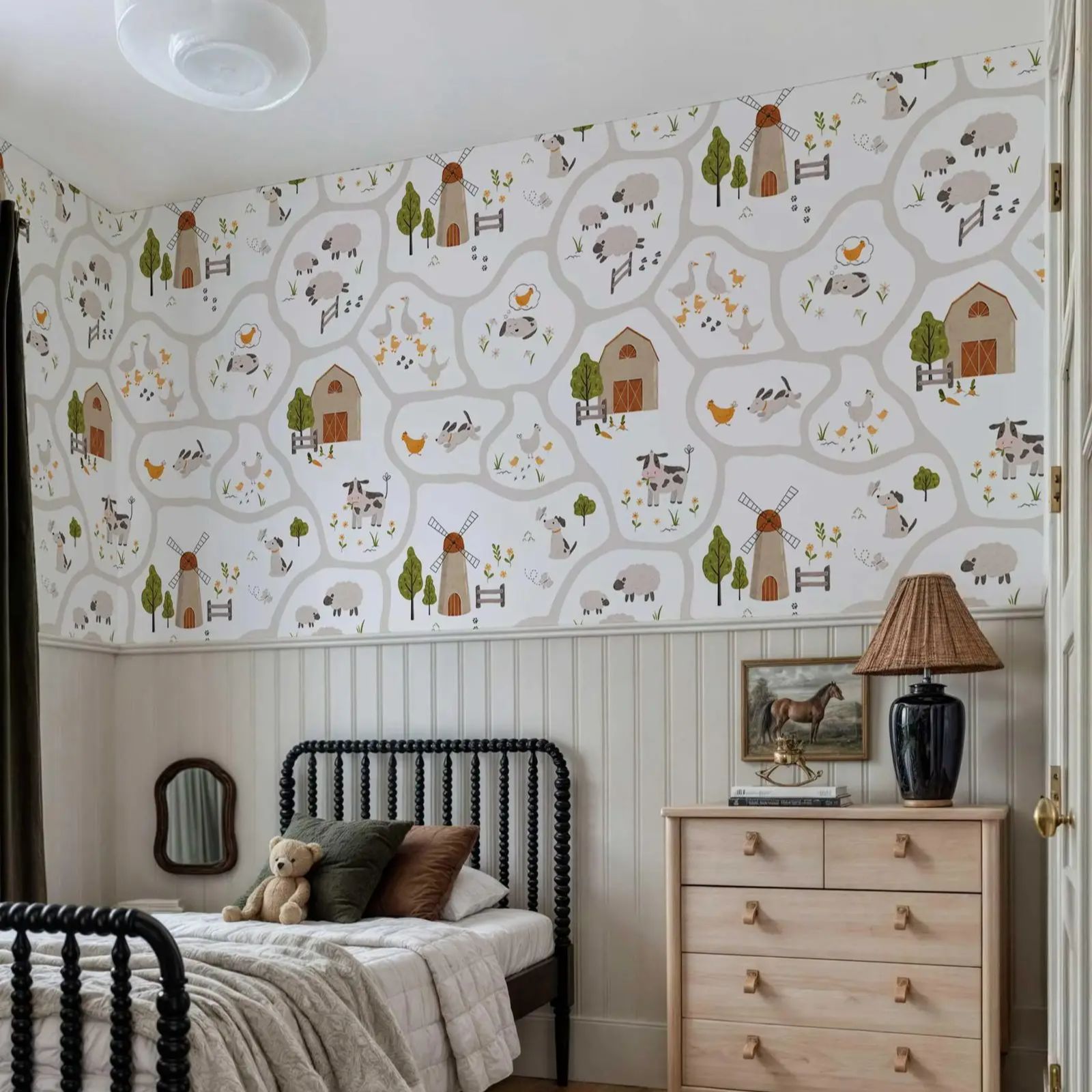 Cute Farm Animals Kids Wallpap - Baby Nursery Water บทวิจารณ์และราคา