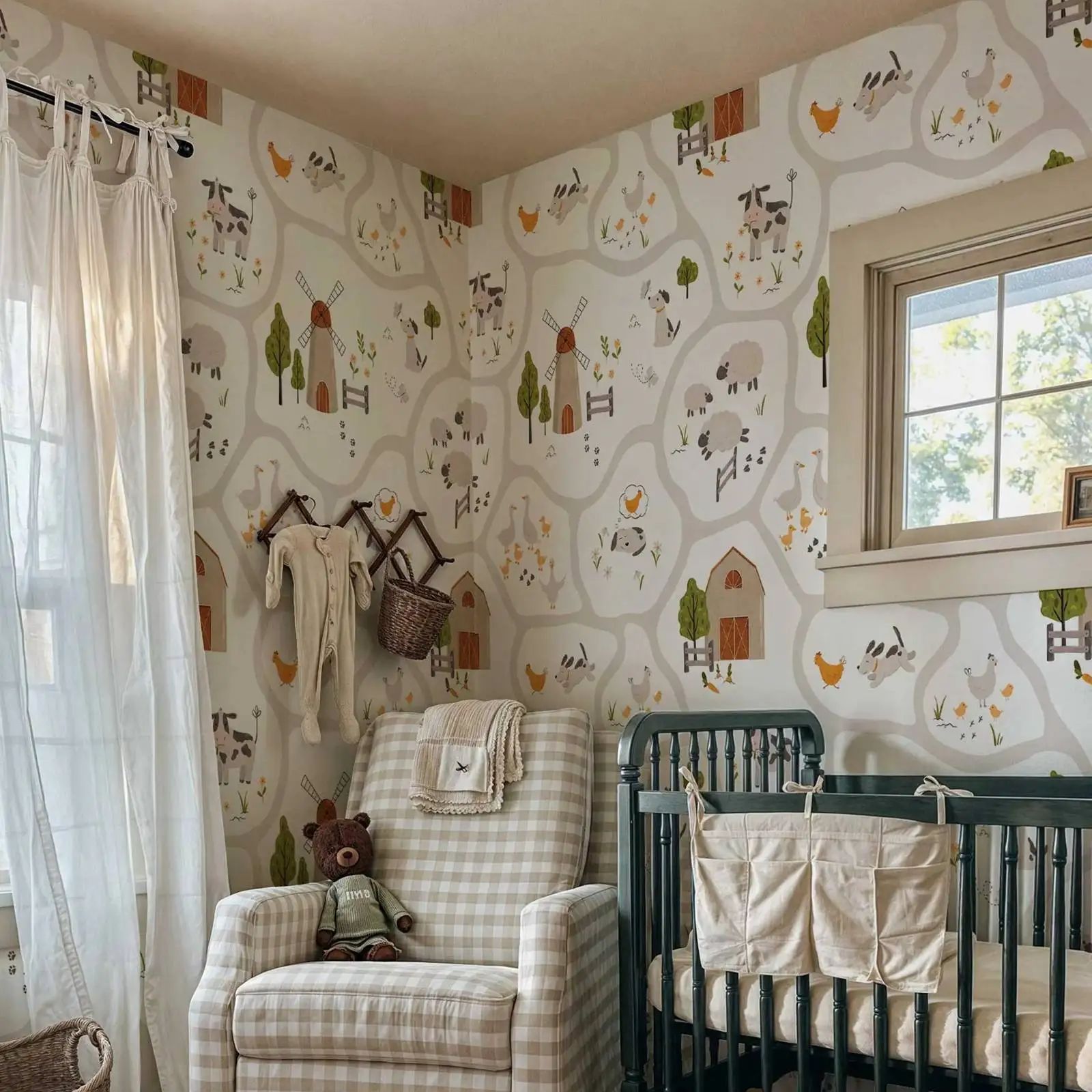 Cute Farm Animals Kids Wallpap - Baby Nursery Water บทวิจารณ์และราคา
