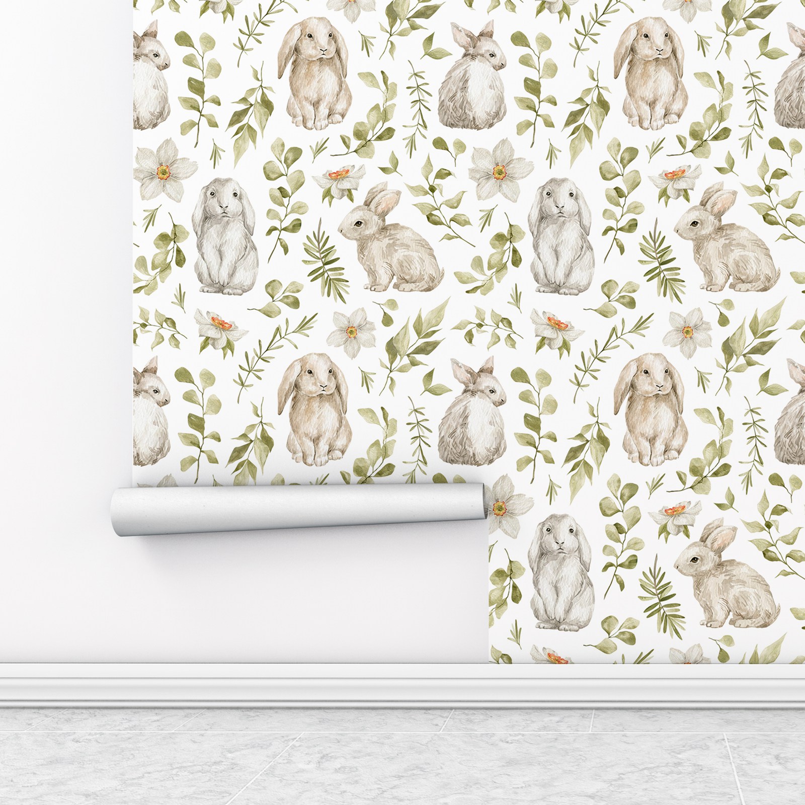 Bunny Wallpaper Kids Room Wall - Baby Nursery Water บทวิจารณ์และราคา