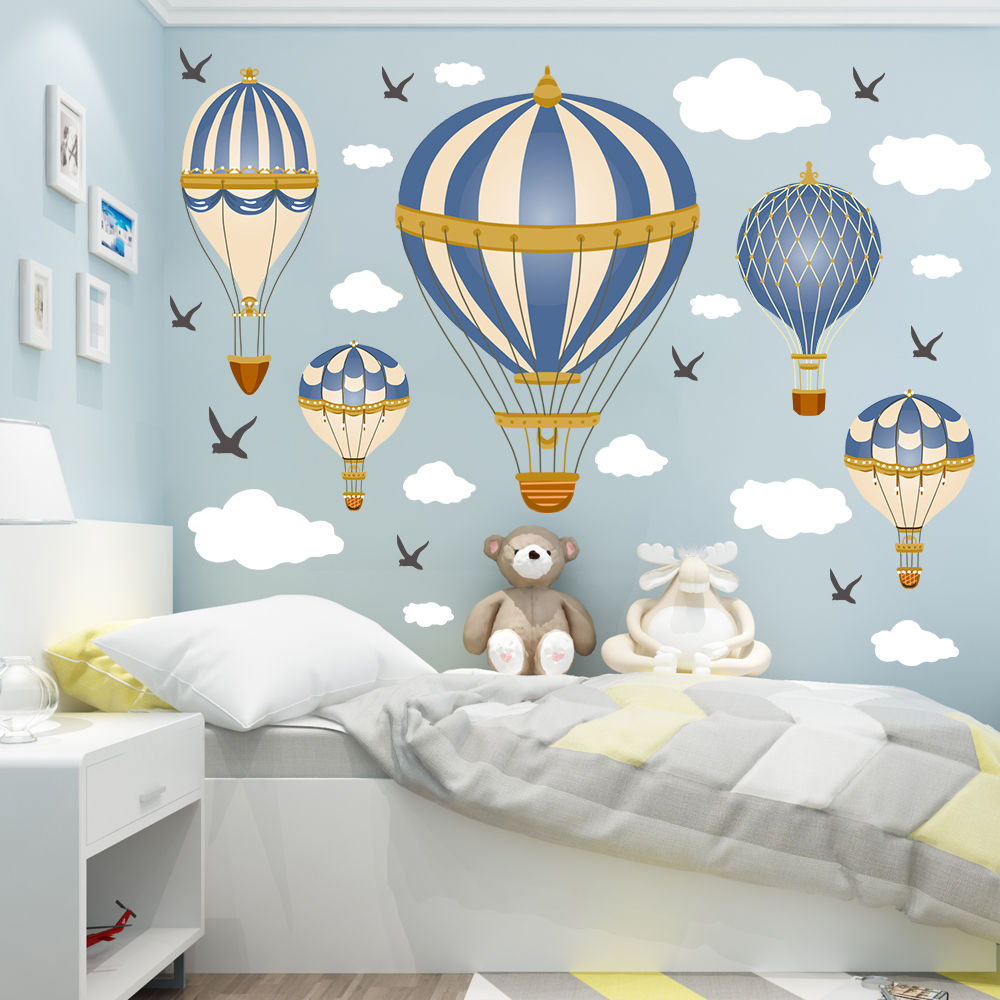 Cartoon Hot Air Balloon Clouds - Baby Nursery Wall Decals บทวิจารณ์และราคา