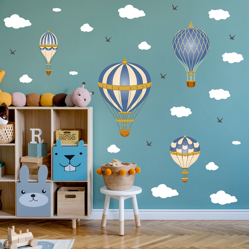 Cartoon Hot Air Balloon Clouds - Baby Nursery Wall Decals บทวิจารณ์และราคา