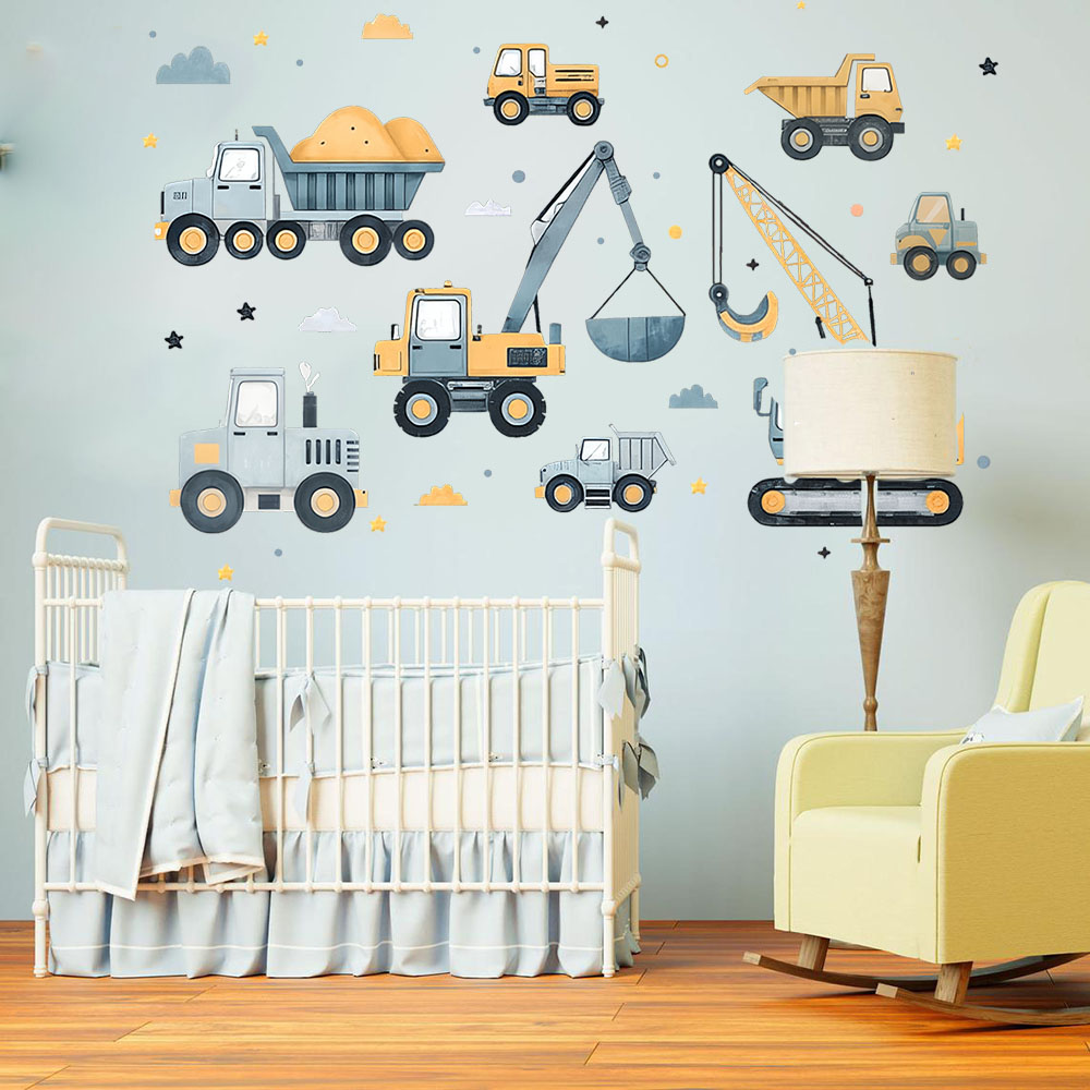 Cartoon Excavator Vehicles Set - Baby Nursery Decals บทวิจารณ์และราคา