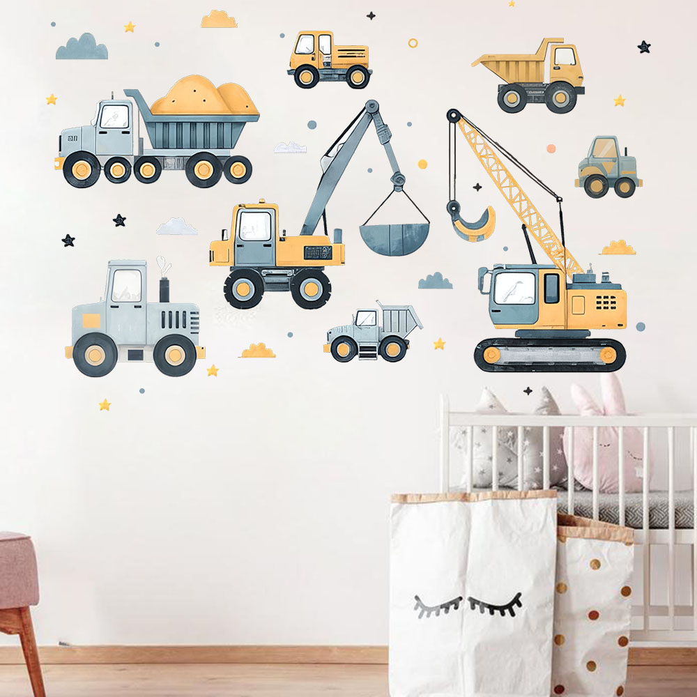 Cartoon Excavator Vehicles Set - Baby Nursery Decals บทวิจารณ์และราคา
