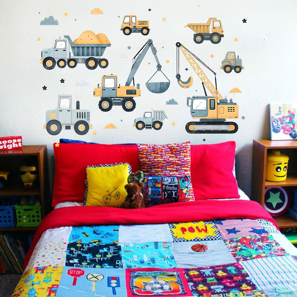 Cartoon Excavator Vehicles Set - Baby Nursery Decals บทวิจารณ์และราคา