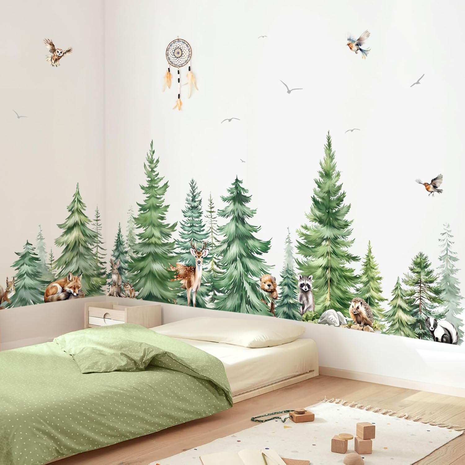 Large Watercolor Pine Tree Ani - Baby Nursery Wall Mural บทวิจารณ์และราคา