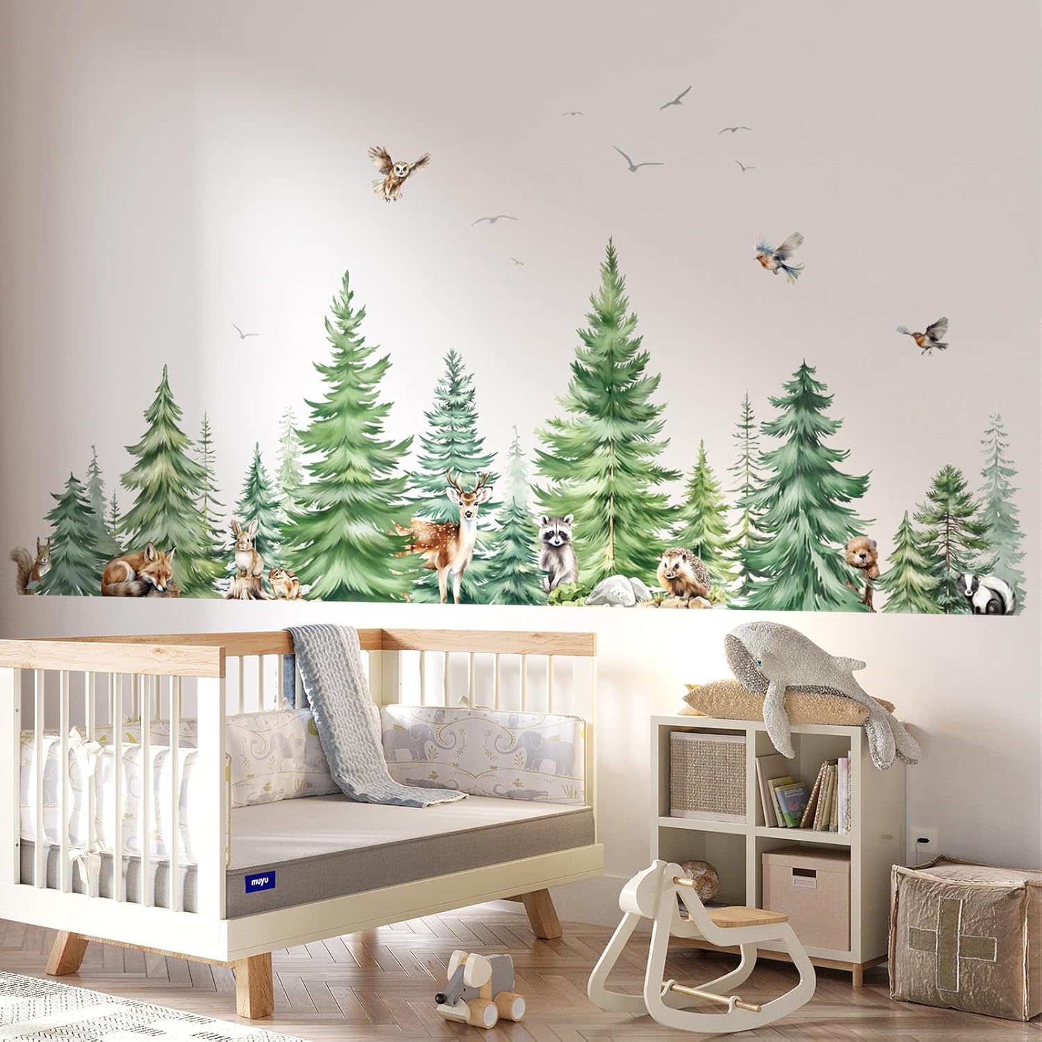 Large Watercolor Pine Tree Ani - Baby Nursery Wall Mural บทวิจารณ์และราคา