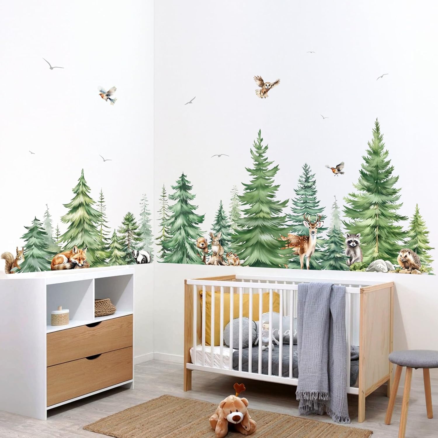 Large Watercolor Pine Tree Ani - Baby Nursery Wall Mural บทวิจารณ์และราคา