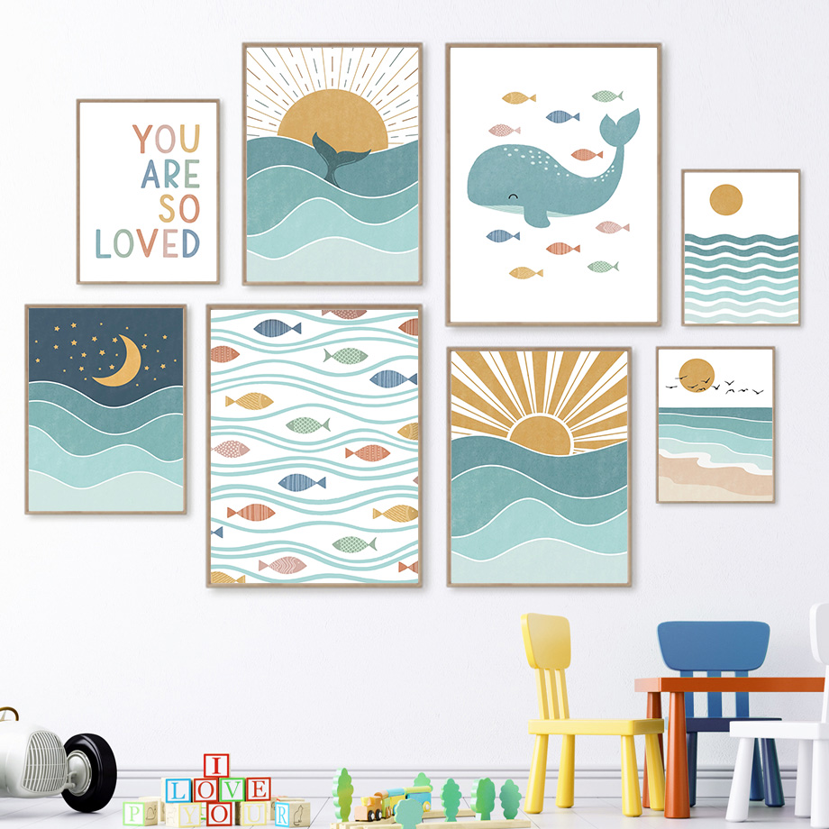 (2D canvas painting)  Fish Wha - Baby Nursery Quotes Wall Art บทวิจารณ์และราคา