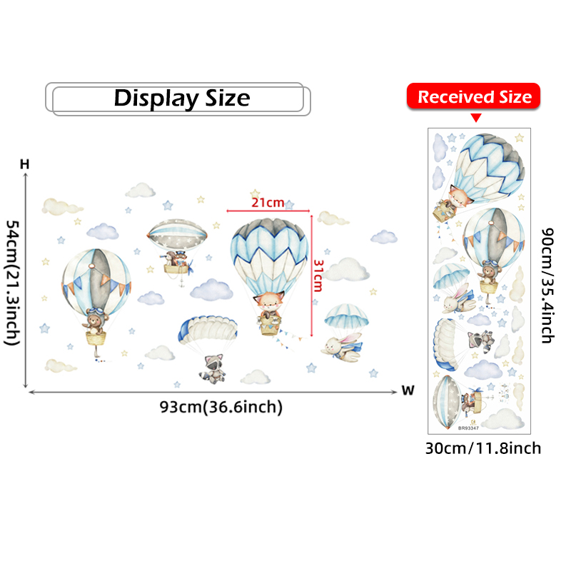 Cartoon Cute Animals Hot Air B - Baby Nursery Decals บทวิจารณ์และราคา