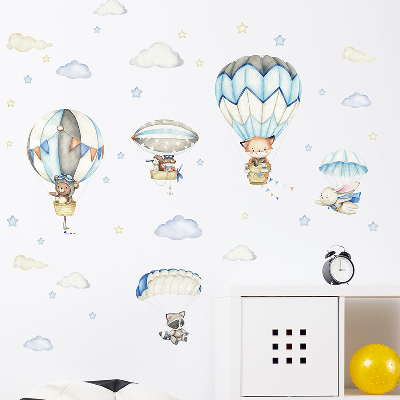Cartoon Cute Animals Hot Air B - Baby Nursery Decals บทวิจารณ์และราคา
