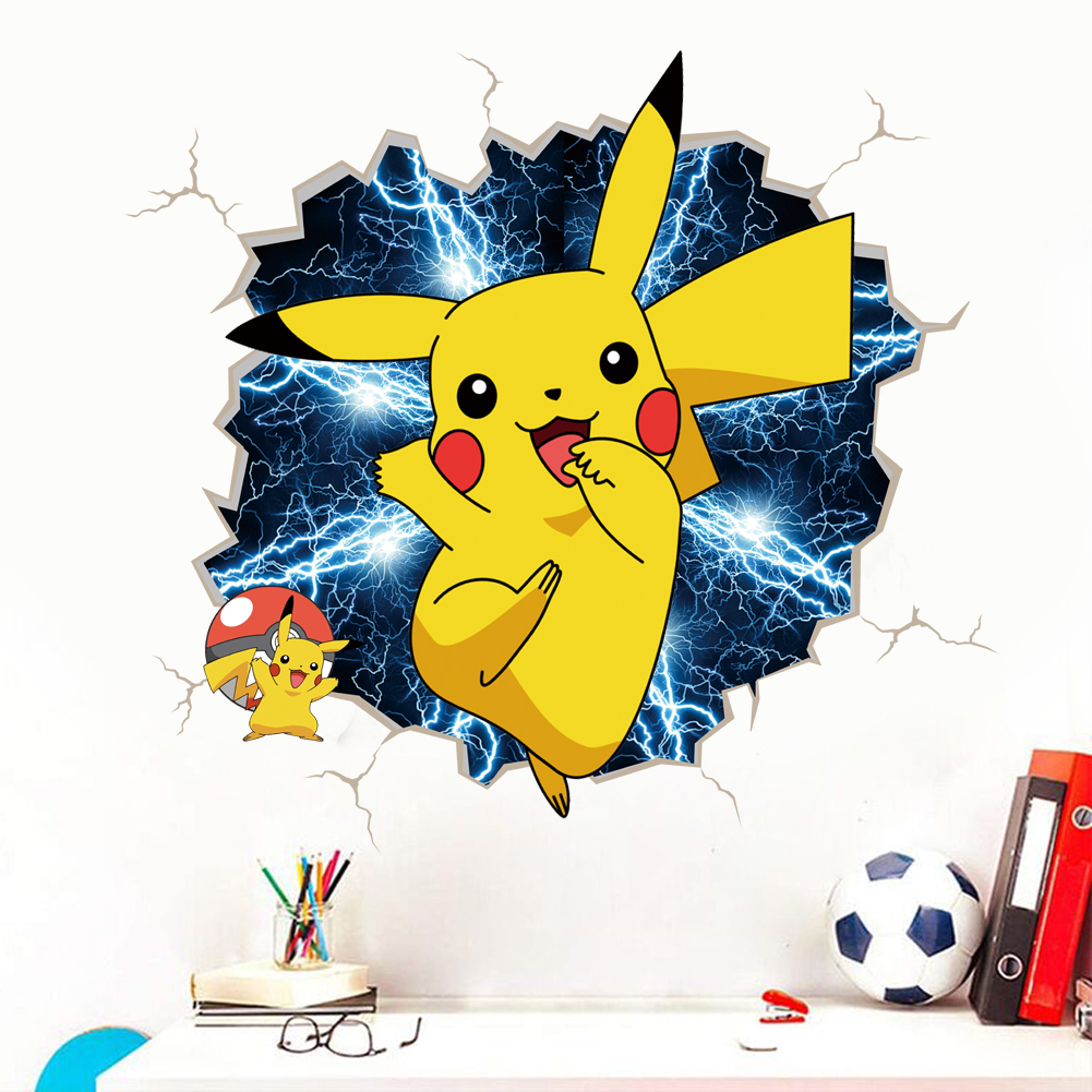 3D Broken Wall Cartoon Pikachu - Baby Nursery Decals บทวิจารณ์และราคา