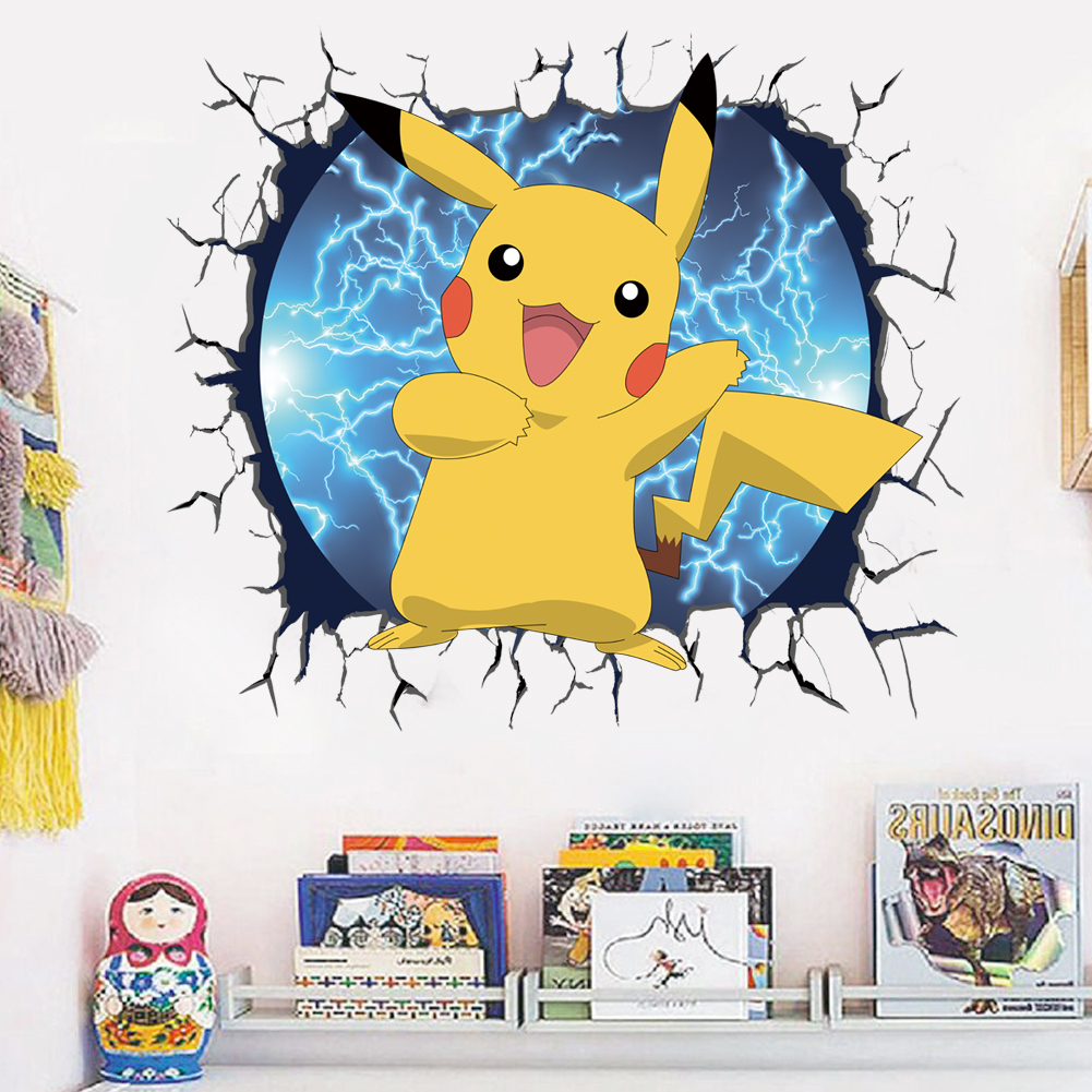 3D Broken Wall Cartoon Pikachu - Baby Nursery Decals บทวิจารณ์และราคา