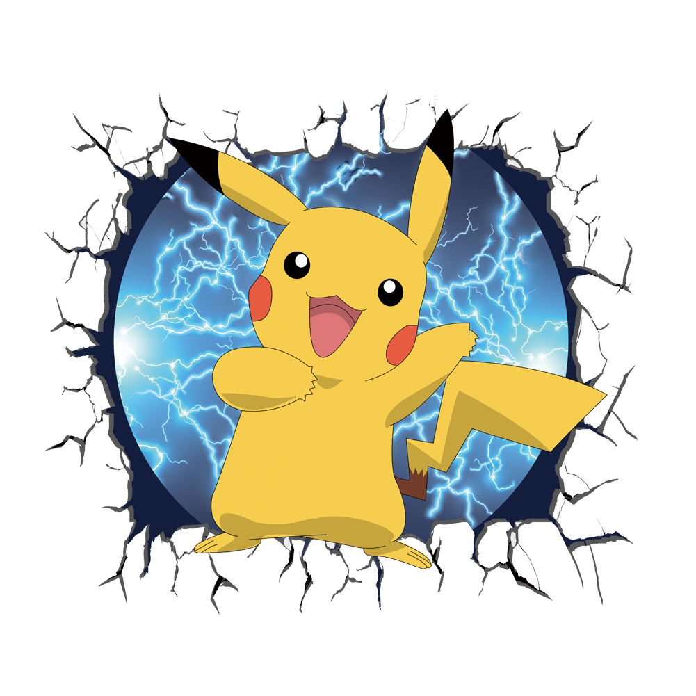 3D Broken Wall Cartoon Pikachu - Baby Nursery Decals บทวิจารณ์และราคา
