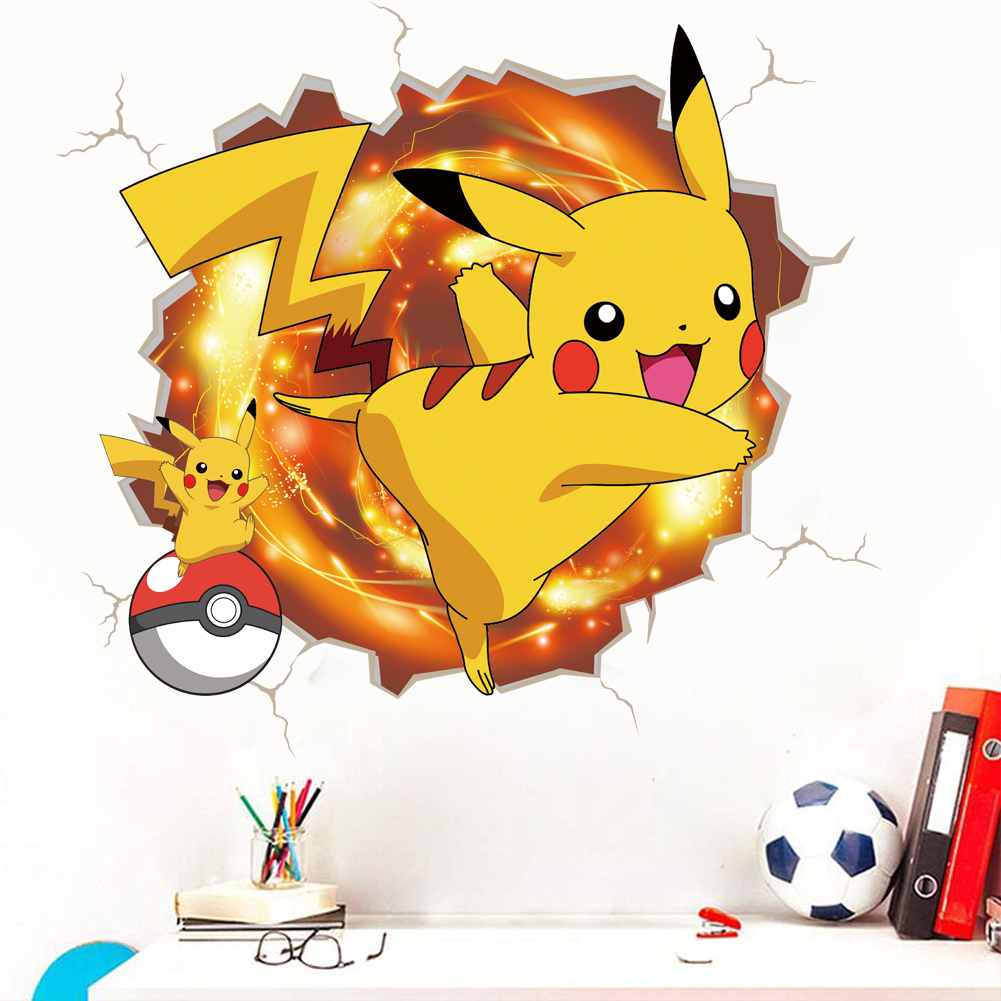3D Broken Wall Cartoon Pikachu - Baby Nursery Decals บทวิจารณ์และราคา