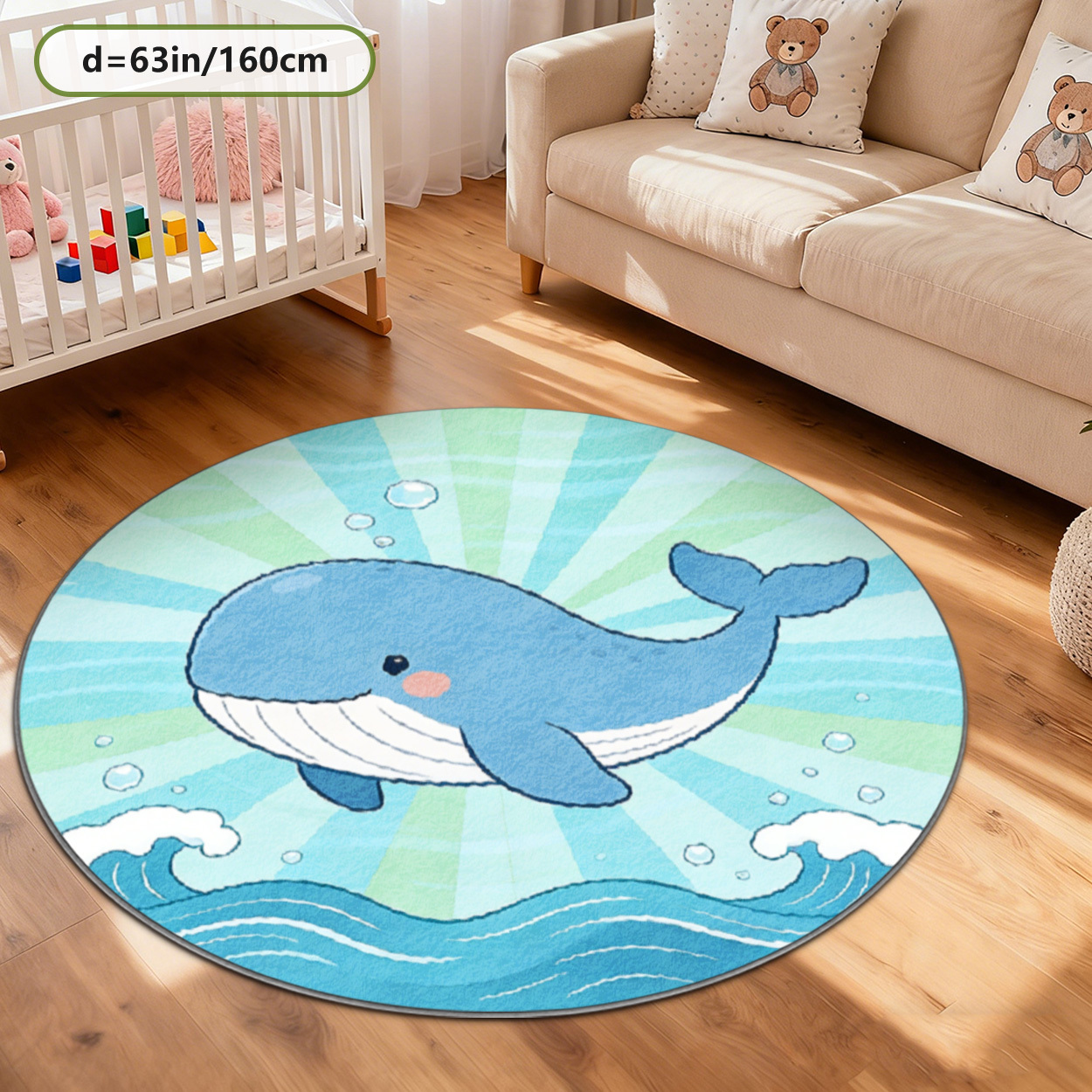 Soft Whale Ocean Round Rug for - Baby Nursery Decor Ideas บทวิจารณ์และราคา