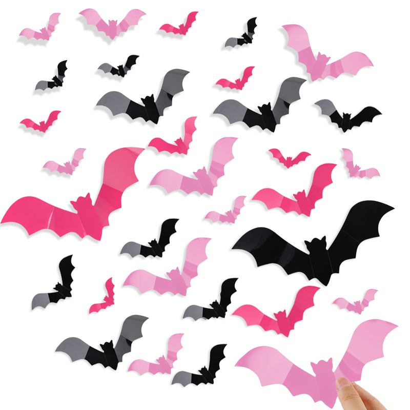 24/48Pcs Halloween Pink Bats W - Baby Nursery Decals บทวิจารณ์และราคา