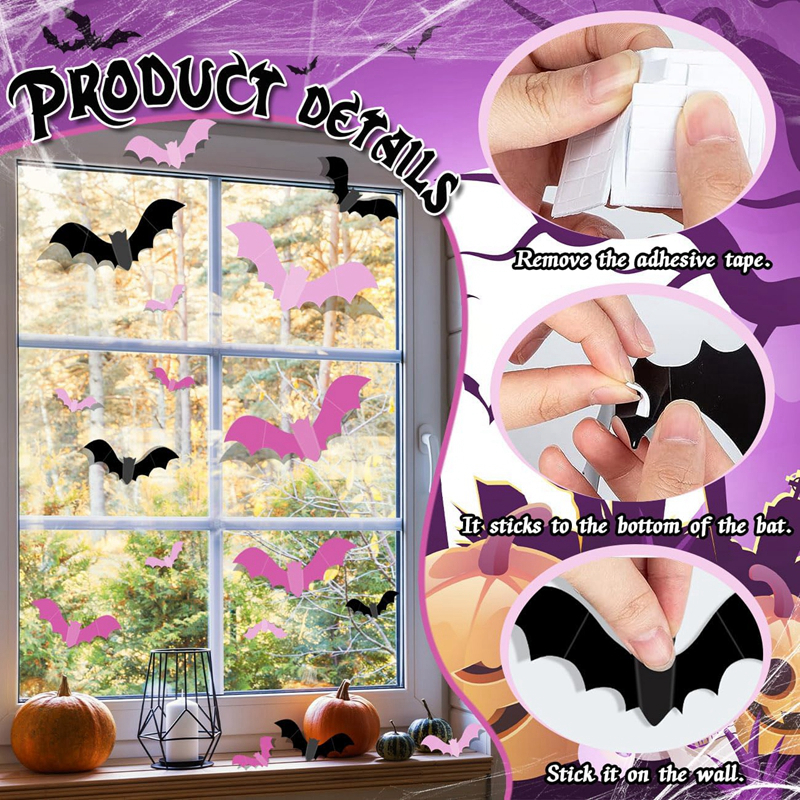 24/48Pcs Halloween Pink Bats W - Baby Nursery Decals บทวิจารณ์และราคา