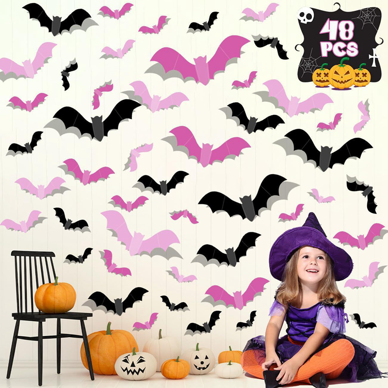 24/48Pcs Halloween Pink Bats W - Baby Nursery Decals บทวิจารณ์และราคา