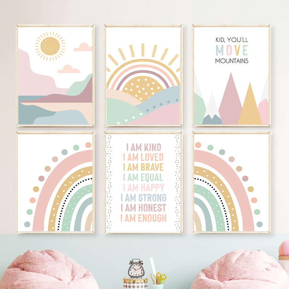 Pink Mountain Sun Rainbow Quot - Baby Nursery Quotes Wall Art บทวิจารณ์และราคา