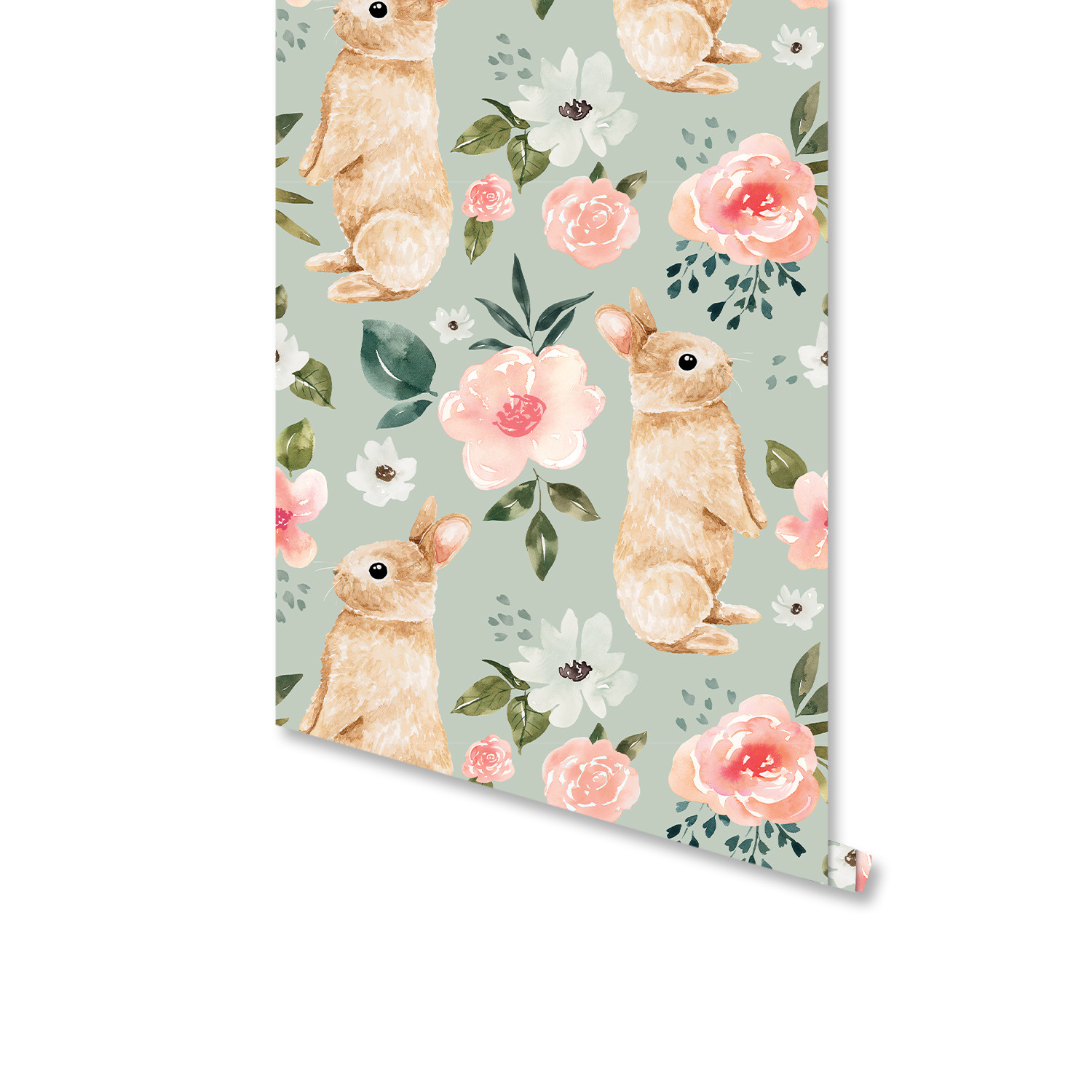 Sage Green Bunny Floral Wallpa - Baby Nursery Water บทวิจารณ์และราคา