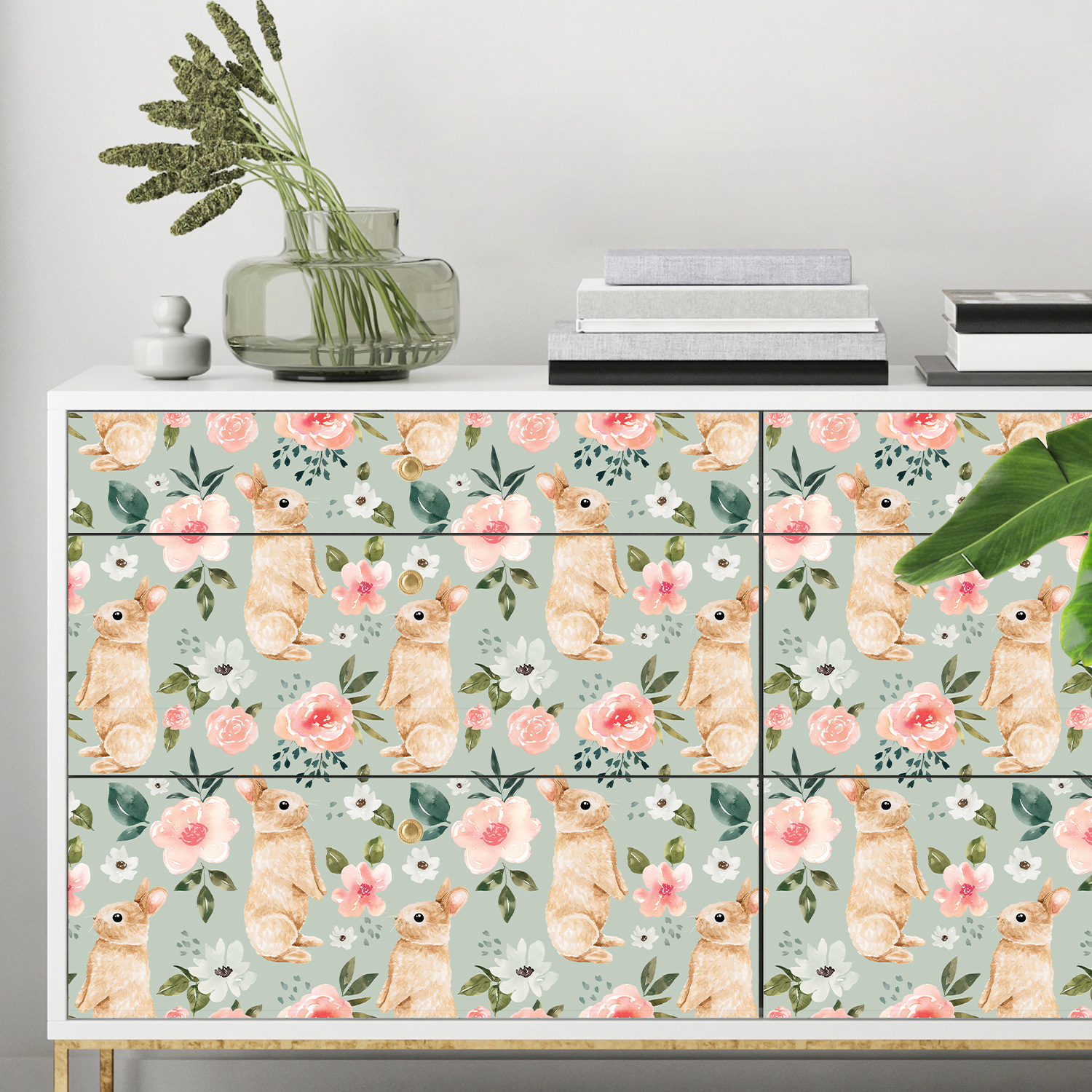 Sage Green Bunny Floral Wallpa - Baby Nursery Water บทวิจารณ์และราคา