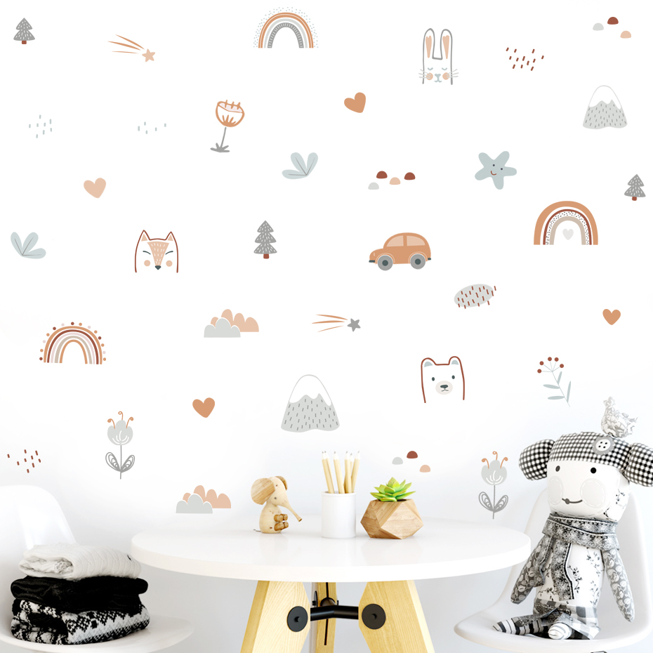 Cartoon Rainbow Animals Faces  - Baby Nursery Wall Decals บทวิจารณ์และราคา