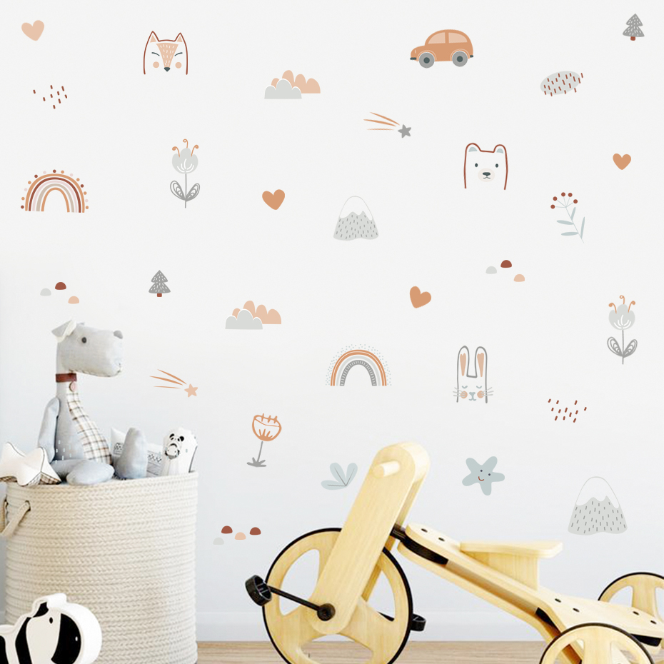 Cartoon Rainbow Animals Faces  - Baby Nursery Wall Decals บทวิจารณ์และราคา