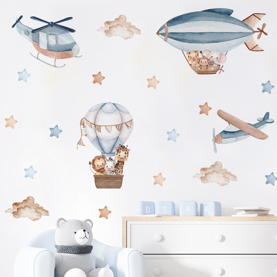 Watercolor Animals Hot Air Bal - Baby Nursery Decals บทวิจารณ์และราคา