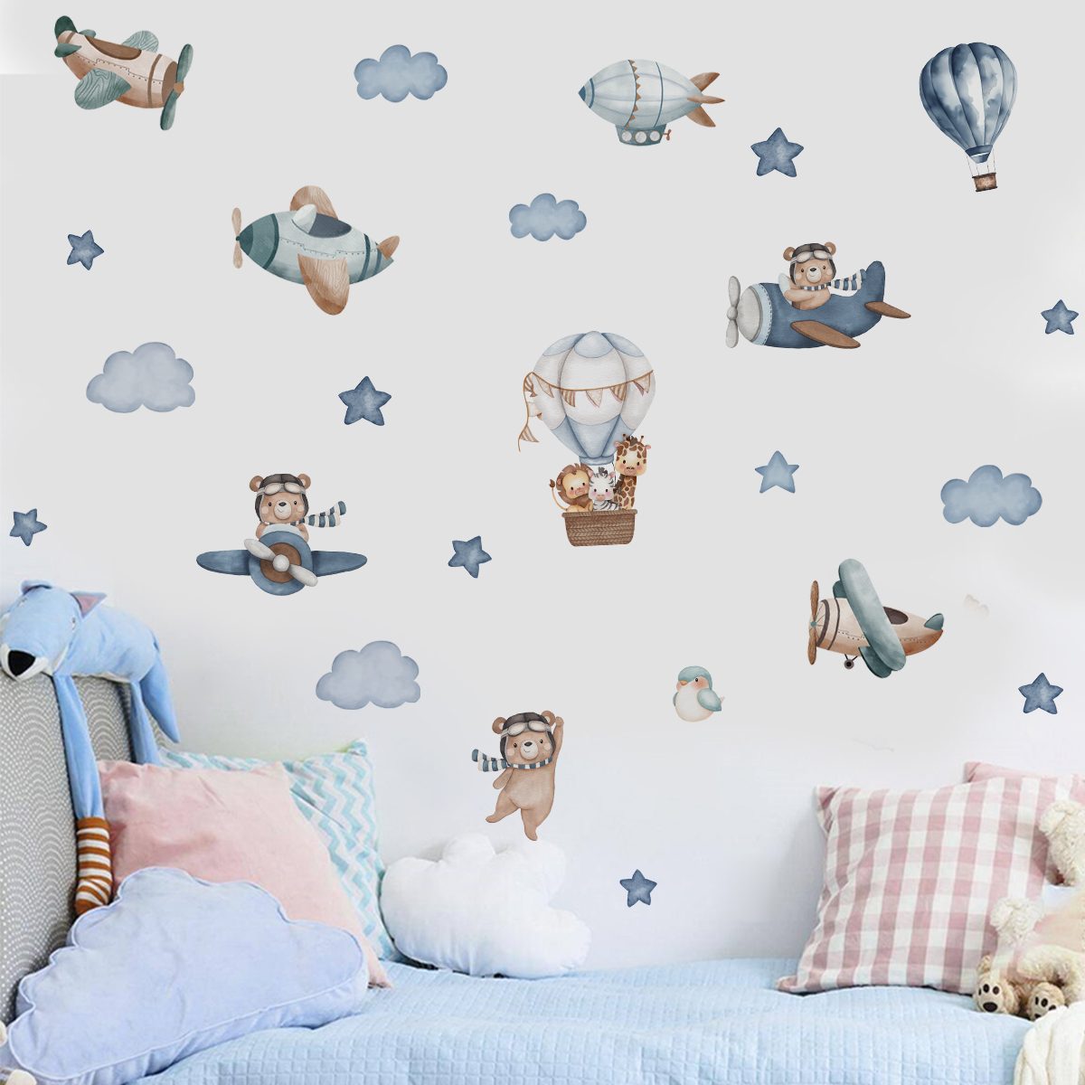 Watercolor Animals Hot Air Bal - Baby Nursery Decals บทวิจารณ์และราคา