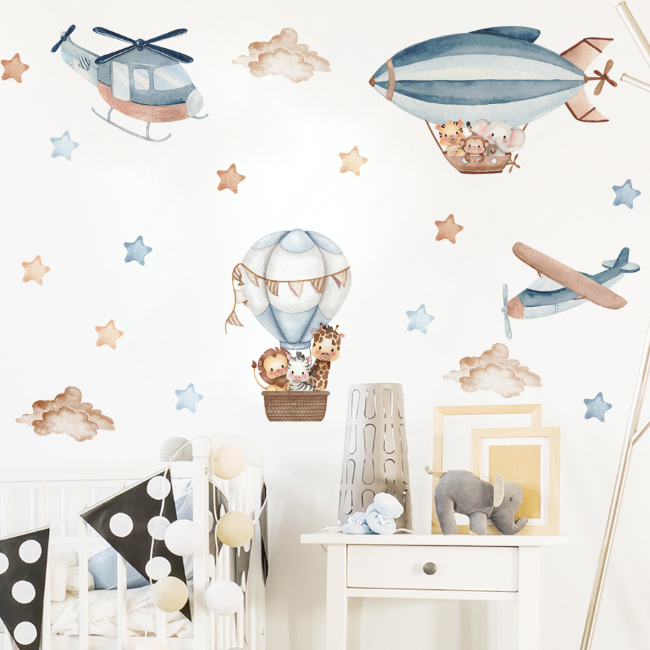 Watercolor Animals Hot Air Bal - Baby Nursery Decals บทวิจารณ์และราคา