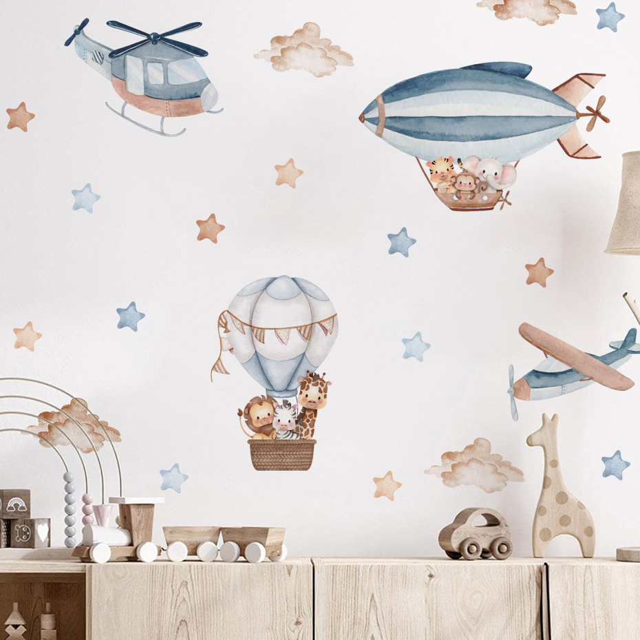 Watercolor Animals Hot Air Bal - Baby Nursery Decals บทวิจารณ์และราคา