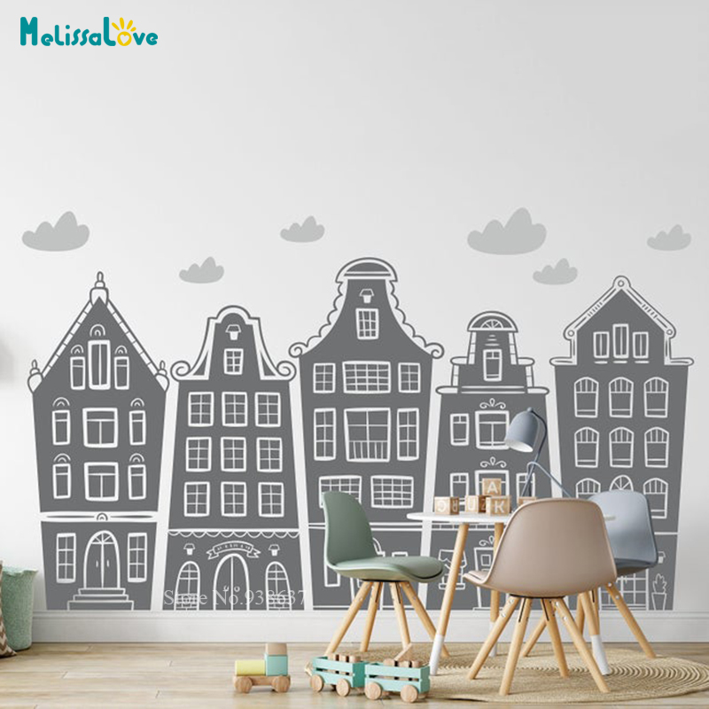 Scandinavian Houses & Clouds D - Baby Nursery Decals บทวิจารณ์และราคา
