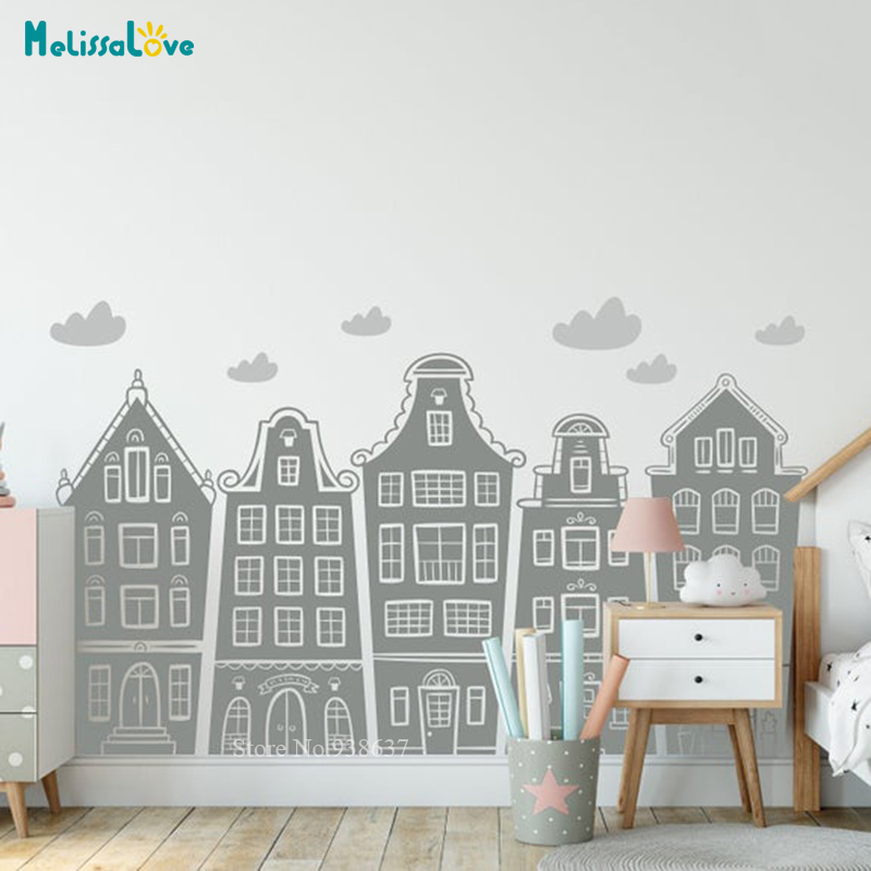 Scandinavian Houses & Clouds D - Baby Nursery Decals บทวิจารณ์และราคา