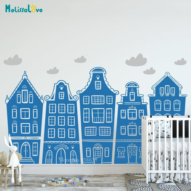Scandinavian Houses & Clouds D - Baby Nursery Decals บทวิจารณ์และราคา