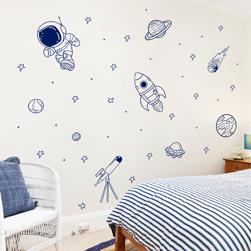 Cartoon Universe Astronaut Pla - Baby Nursery Wall Decals บทวิจารณ์และราคา