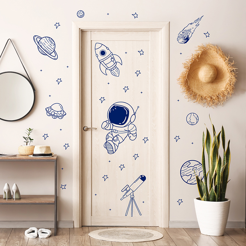 Cartoon Universe Astronaut Pla - Baby Nursery Wall Decals บทวิจารณ์และราคา