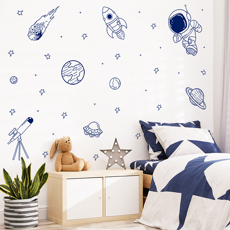 Cartoon Universe Astronaut Pla - Baby Nursery Wall Decals บทวิจารณ์และราคา