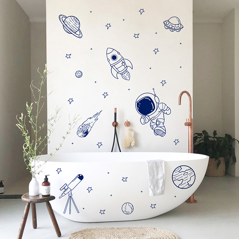 Cartoon Universe Astronaut Pla - Baby Nursery Wall Decals บทวิจารณ์และราคา