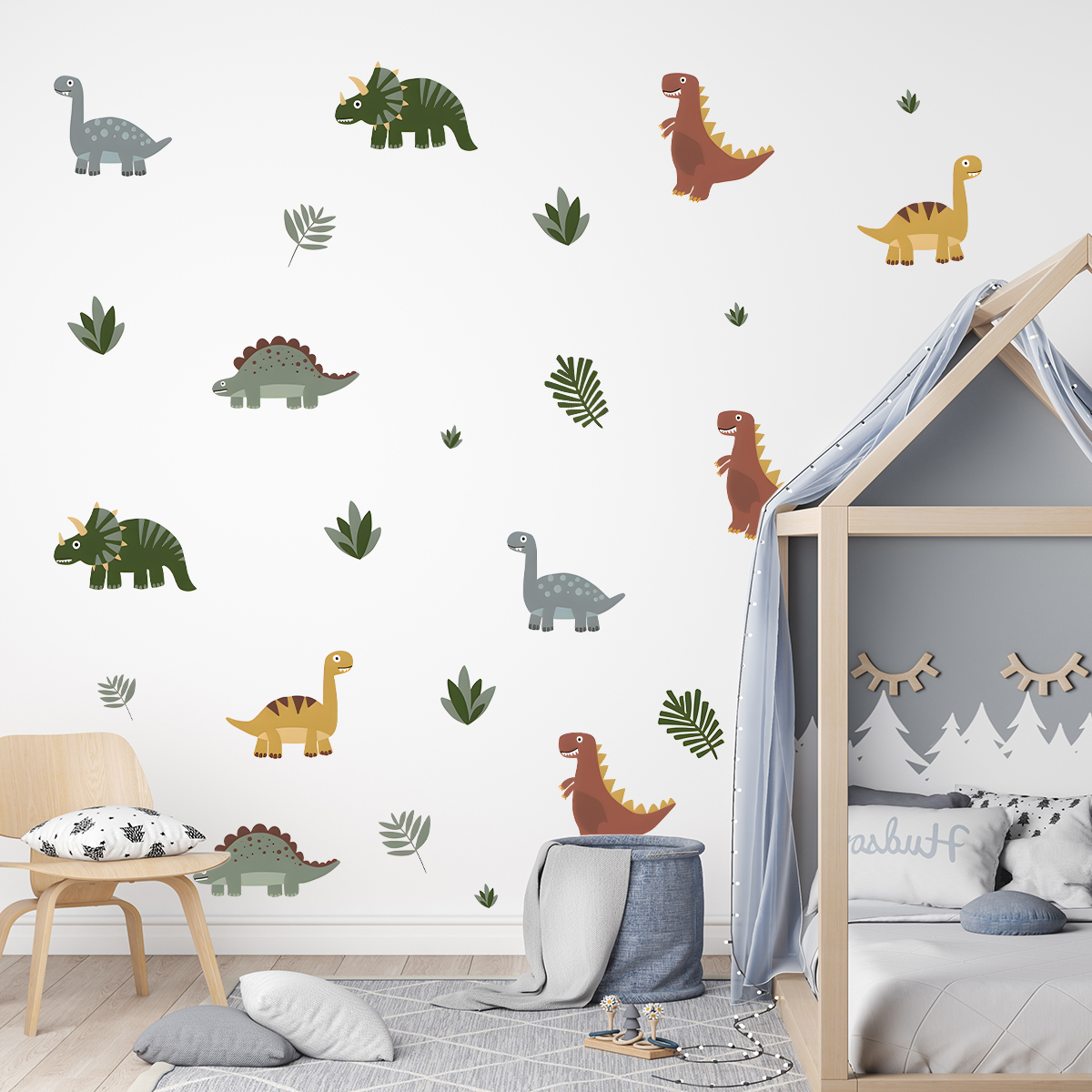 Cartoon Cute Dinosaur Leaf Ani - Baby Nursery Decals บทวิจารณ์และราคา
