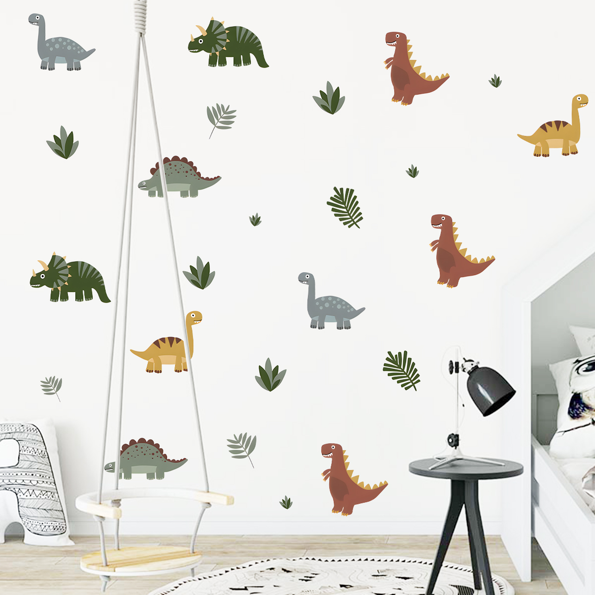 Cartoon Cute Dinosaur Leaf Ani - Baby Nursery Decals บทวิจารณ์และราคา