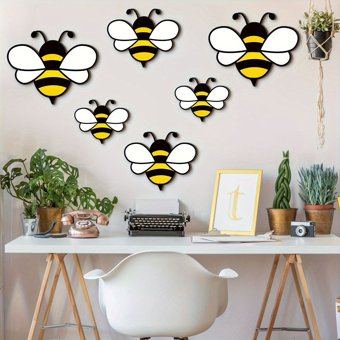 6Pcs Cute Bee Wooden Wall Stic - Baby Nursery Decals บทวิจารณ์และราคา