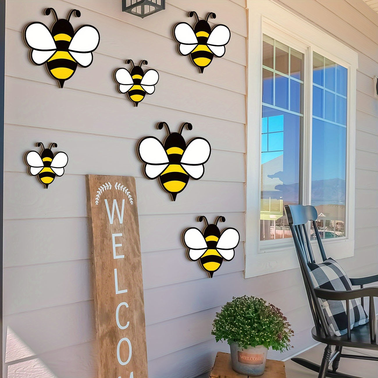 6Pcs Cute Bee Wooden Wall Stic - Baby Nursery Decals บทวิจารณ์และราคา