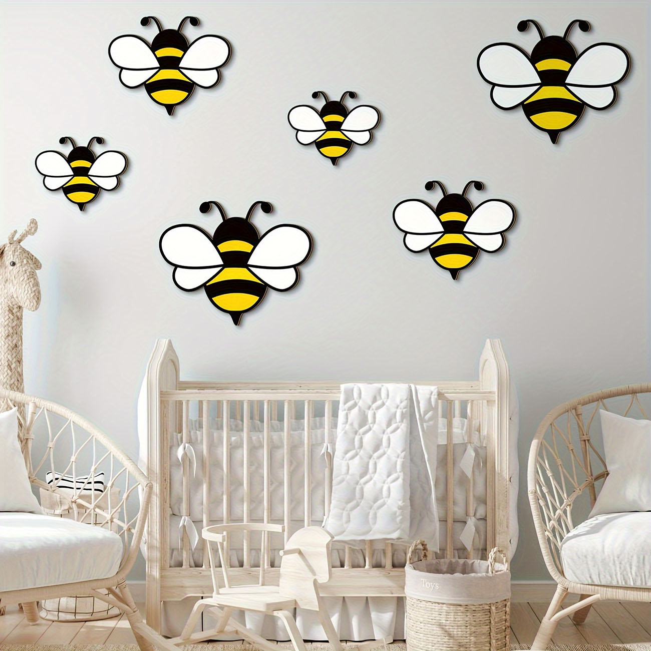 6Pcs Cute Bee Wooden Wall Stic - Baby Nursery Decals บทวิจารณ์และราคา