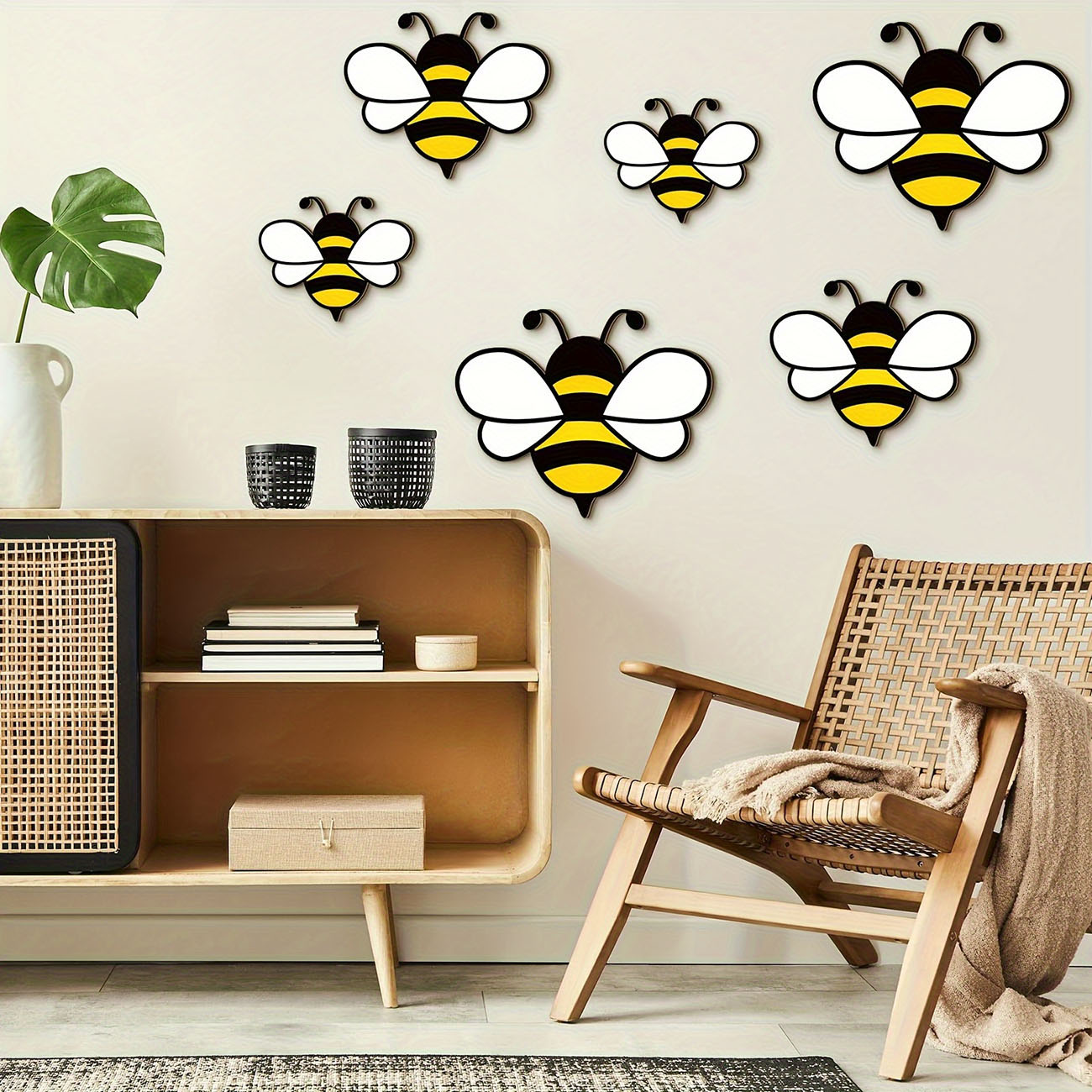 6Pcs Cute Bee Wooden Wall Stic - Baby Nursery Decals บทวิจารณ์และราคา